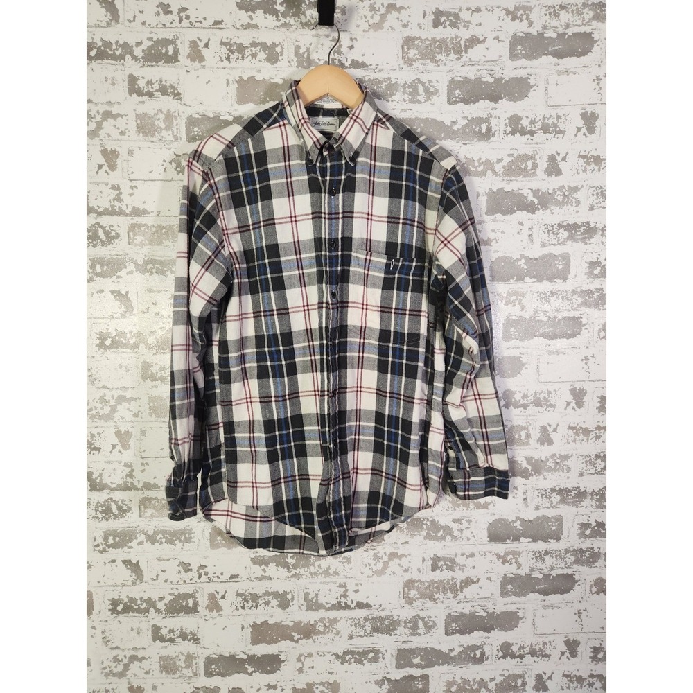 Saks Fifth Avenue Men's Shirt Medium Plaid Flannel Long Sleeve Button Up Cotton‎